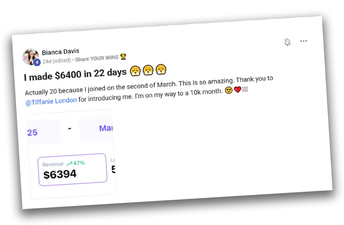 Bianca Davis — $6400 in 22 days